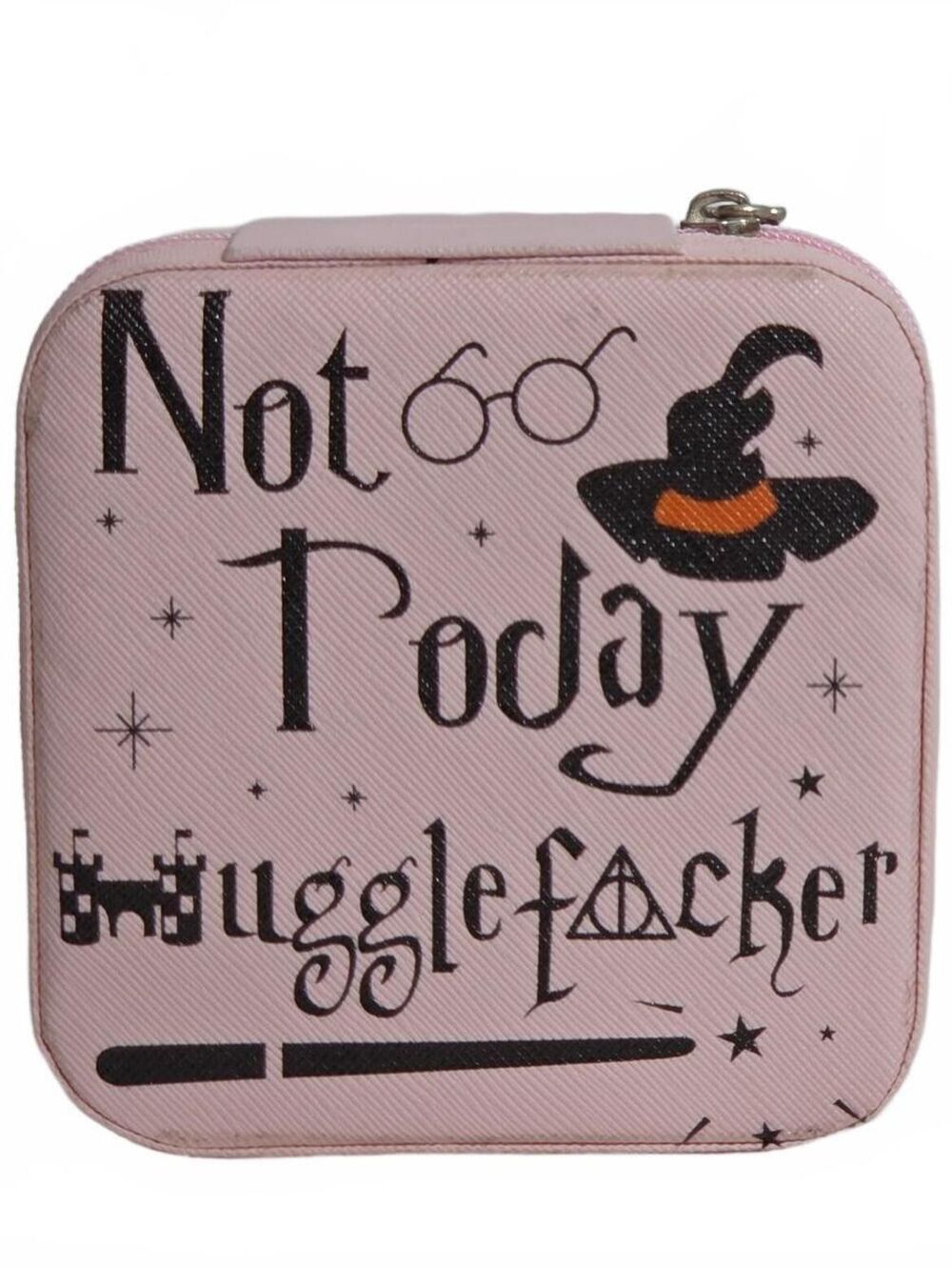 Pink Jewelry Organizer Case with 'Not Today Mugglefacker' Design